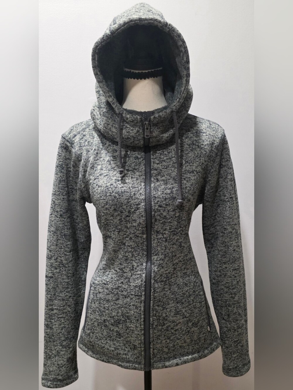 ROXY Black Charcoal Full-Zip Hooded Sweater • Women's Large • Cozy Fleece Hoodie